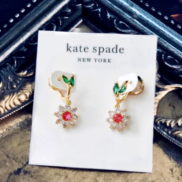 KATE SPADE • New Bloom Crystal Flower Huggie Hoop Earrings - Picture 4 of 4